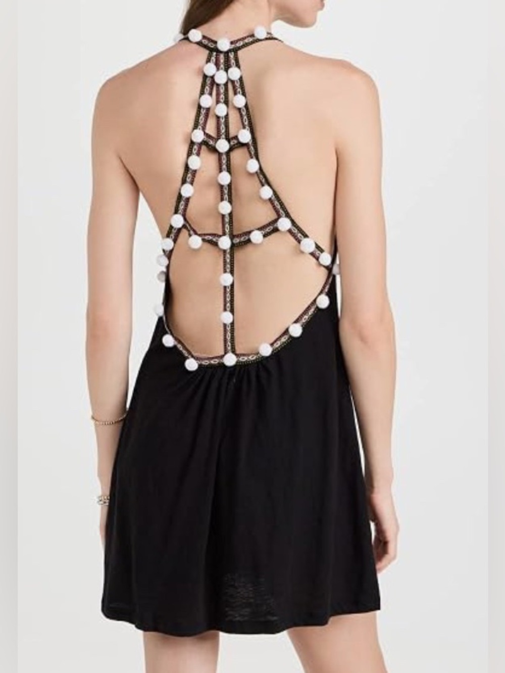 Pitusa Cover-Up Womens Black Racerback Pom Pom Trim Dress Swim OS